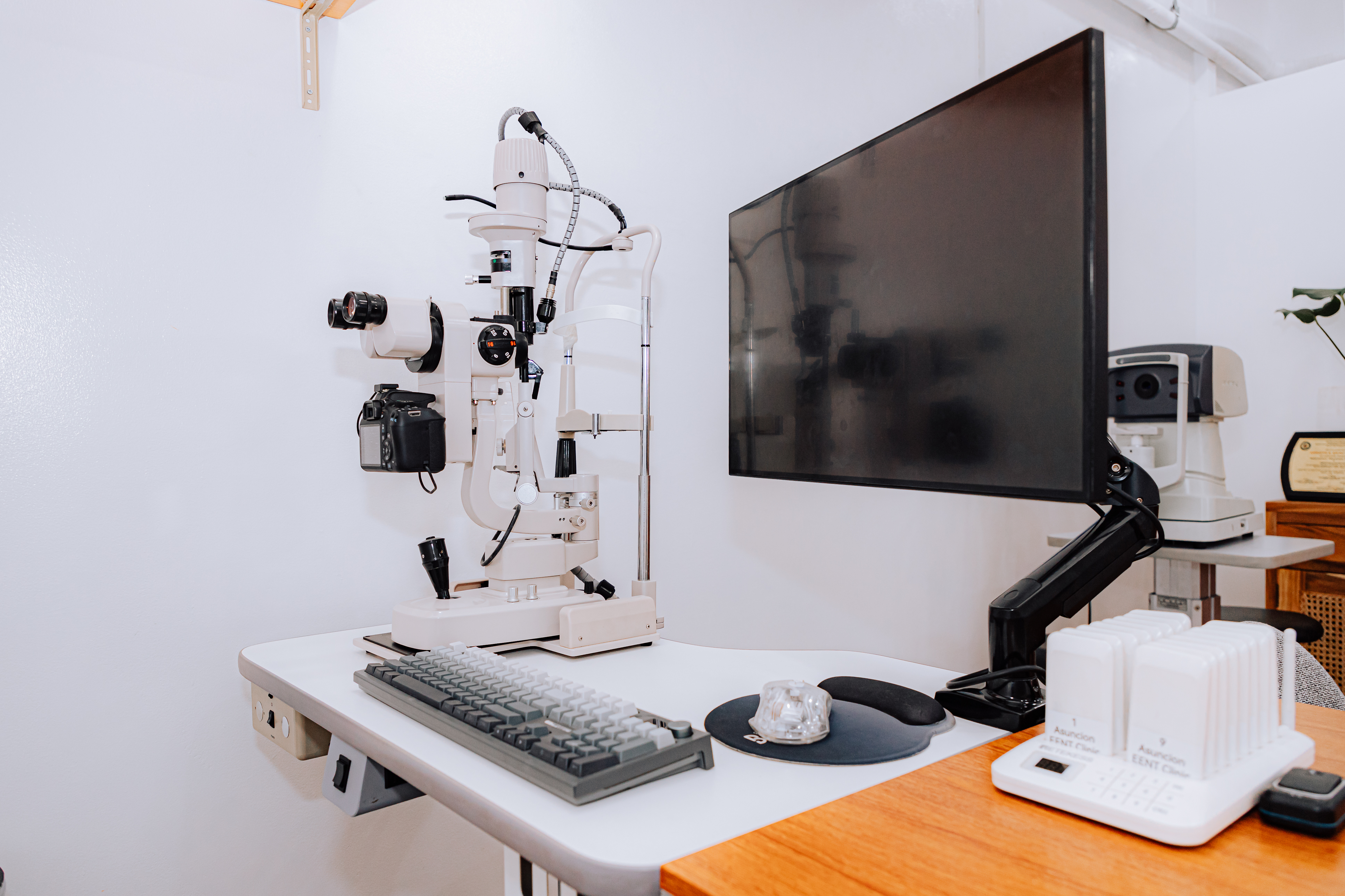 Diagnostic equipment and instruments used for eye and ENT examinations at Asuncion Clinic